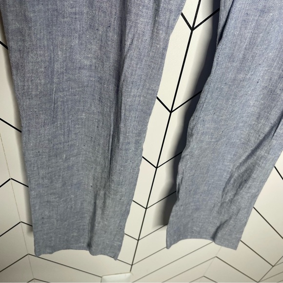 Theory | Thaniel Slim Cropped Chambray Linen Pull On Pants Blue Size 10 - Picture 6 of 14